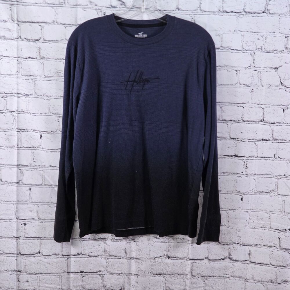 Hollister‎ Men's Medium Blue-Black Long Sleeve Waffle Pullover
